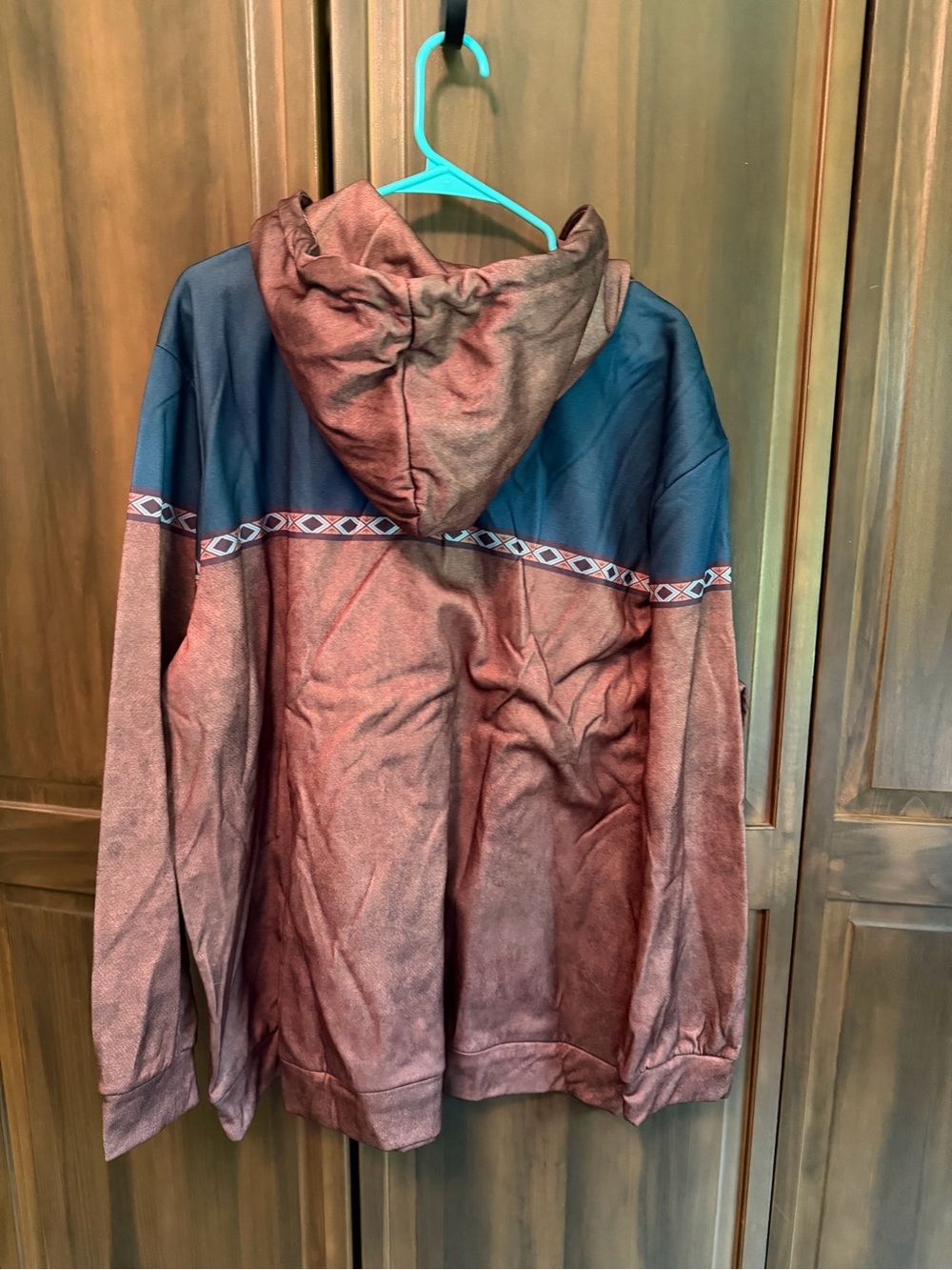 Men's Colorblock Hooded Pullover Shirt in Brown and Navy - Picture 3 of 5